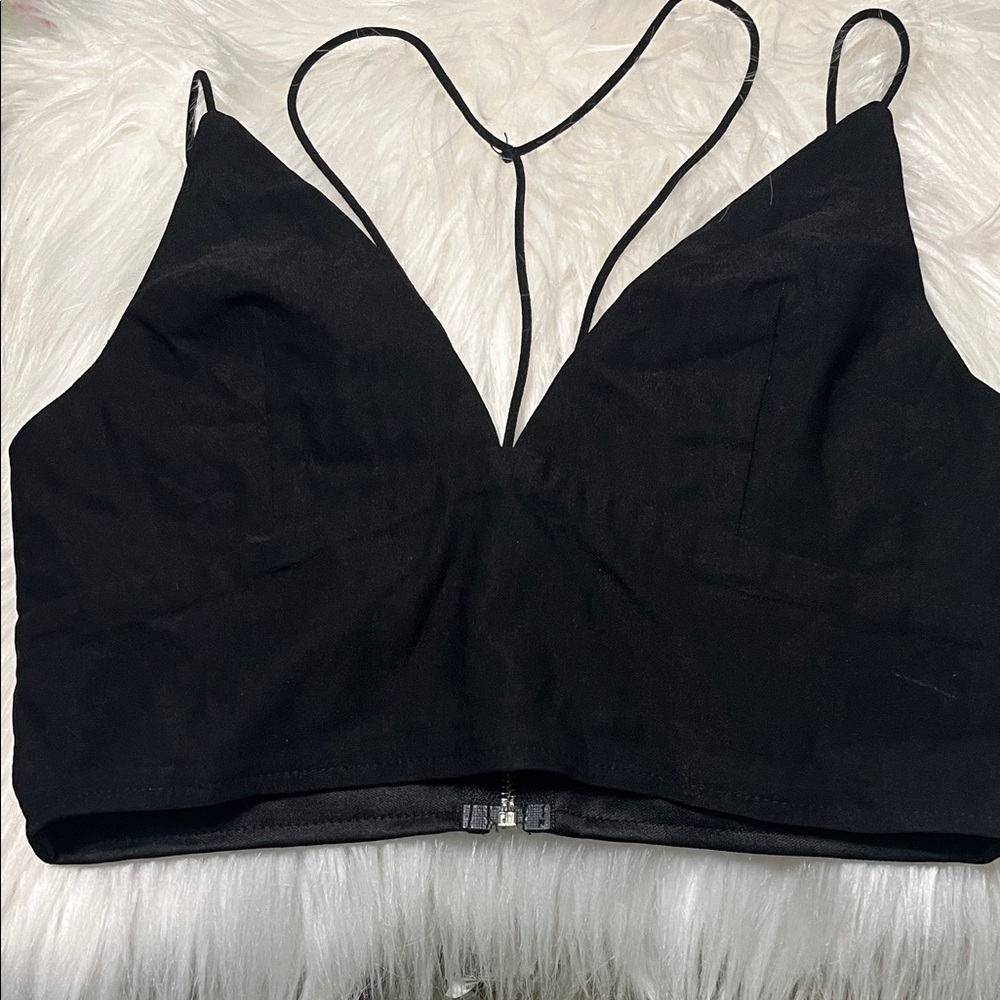 Tobi Black Strappy Crop Top Zip back